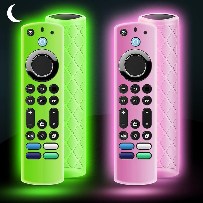 OneBom (2Pcs) Silicone Remote Case Glow in The Dark for Firetv 4K Max (2nd)/Insignia/Pioneer/Omni (QLED) Series with Lanyard, Lightweight Anti-Slip Shockproof(Glow Green&Glow Pink) - Image 1